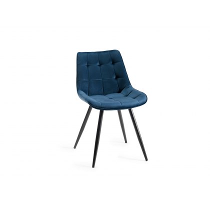 Seurat - Blue Velvet Fabric Chairs with Black Legs (Pair)
