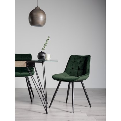 Seurat - Green Velvet Fabric Chairs with Black Legs (Pair)