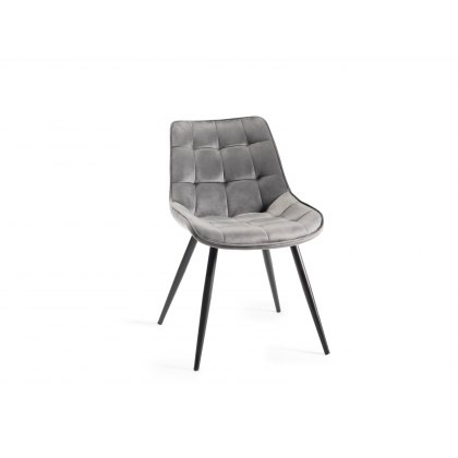 Seurat - Grey Velvet Fabric Chairs with Black Legs (Pair)