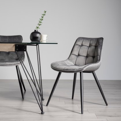Seurat - Grey Velvet Fabric Chair with Black Legs (Pair)