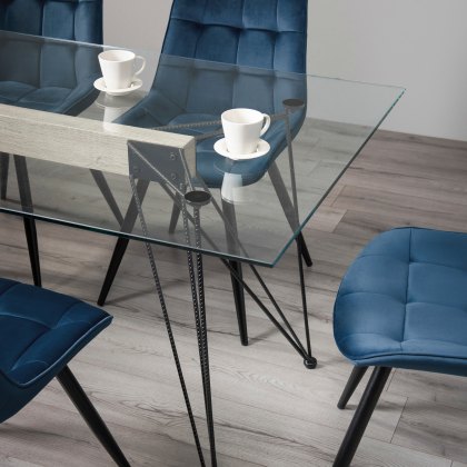 Miro Clear Tempered Glass 6 Seater Dining Table with Black Legs