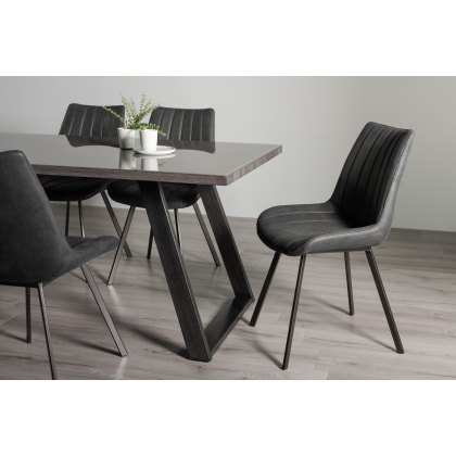 Hirst Grey Painted Tempered Glass 6 Seater Dining Table with Grey Hand Brushing On Black Powder Coated Base