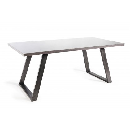 Hirst Grey Painted Tempered Glass 6 Seater Dining Table with Grey Hand Brushing On Black Powder Coated Base