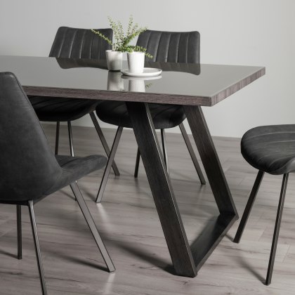 Hirst Grey Painted Tempered Glass 6 Seater Dining Table with Grey Legs