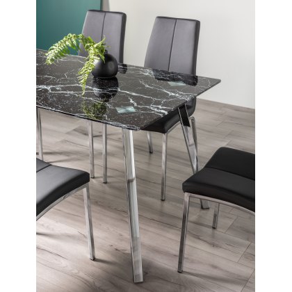 Emin Black Marble Effect Tempered Glass 6 Seater Dining Table with Shiny Nickel Plated Legs