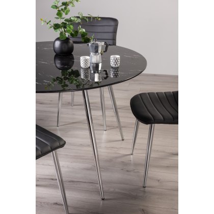 Christo Black Marble Effect Tempered Glass 4 Seater Dining Table with Shiny Nickel Plated Legs