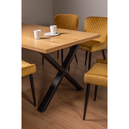 Ramsay Oak Melamine 6 Seater Dining Table with X shape Black Legs
