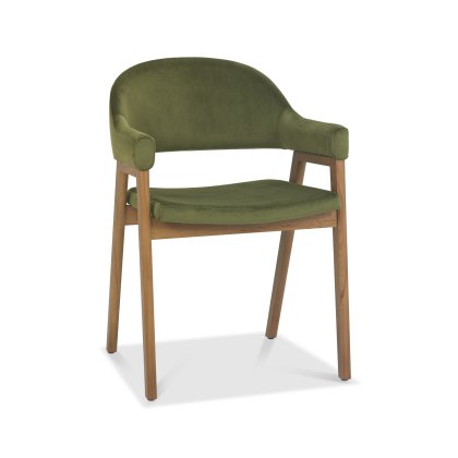 Camden Rustic Oak Upholstered Arm Chair in a Cedar Velvet Fabric (Pair)