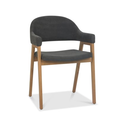 Camden Rustic Oak Upholstered Arm Chair in a Dark Grey Fabric (Pair)