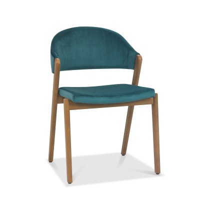 Camden Rustic Oak Upholstered Chair in an Azure Velvet Fabric (Pair)