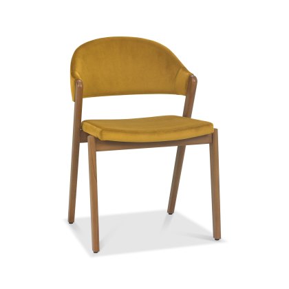 Camden Rustic Oak Upholstered Chair - Mustard Velvet Fabric (Pair)