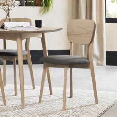 Dansk Scandi Oak Veneer Back Chair - Cold Steel Fabric (Pair)