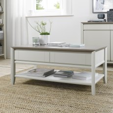 Bergen Grey Washed Oak & Soft Grey Coffee Table With Drawer