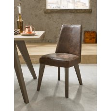 Cadell Aged Oak Upholstered Chair - Distressed Bonded Leather (Pair)