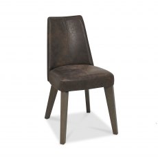 Cadell Aged Oak Upholstered Chair - Distressed Bonded Leather (Pair)