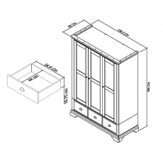 Hampstead Soft Grey & Pale Oak Triple Wardrobe