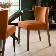 Turin Dark Oak Low Back Uph Chair - Harvet Pumpkin Velvet Fabric (Pair)