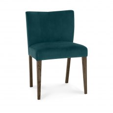 Turin Dark Oak Low Back Uph Chair - Sea Green Velvet Fabric (Pair)