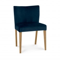 Turin Light Oak Low Back Uph Chair - Dark Blue Velvet Fabric (Pair)