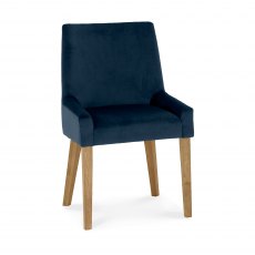 Ella Light Oak Scoop Back Chair - Dark Blue Velvet Fabric  (Pair)