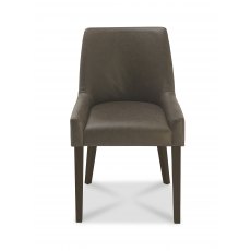 Ella Walnut Scoop Back Chair -  Distressed Bonded Leather  (Pair)