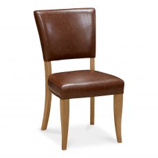 Belgrave Rustic Oak Uph Chair -  Rustic Tan Faux Leather  (Pair)