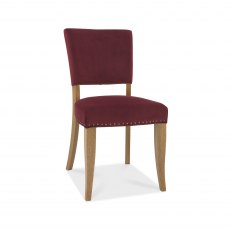 Rustic Oak Uph Chair -  Crimson Velvet Fabric  (Pair)