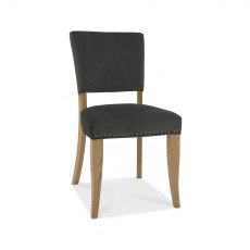 Rustic Oak Uph Chair -  Gun Metal Velvet Fabric  (Pair)