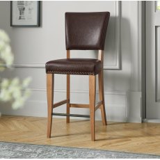 Belgrave Rustic Oak Bar Stool - Espresso Faux Leather (Pair)