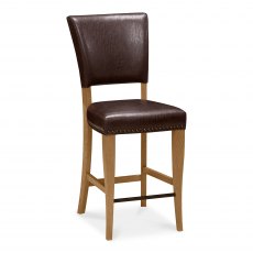 Belgrave Rustic Oak Bar Stool - Espresso Faux Leather (Pair)