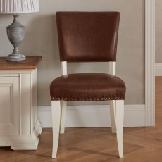 Belgrave Ivory Uph Chair -  Rustic Tan Faux Leather  (Pair)