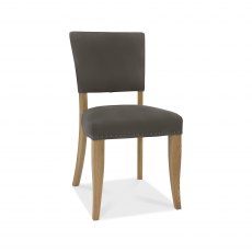 Indus Rustic Oak Upholstered Chair - Dark Grey Fabric (Pair)