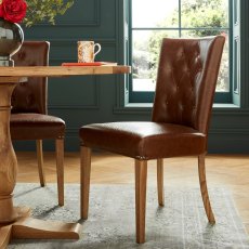 Westbury Rustic Oak Uph Chair - Tan Faux Leather (Pair)