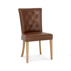 Westbury Rustic Oak Uph Chair - Tan Faux Leather (Pair)