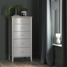 Whitby Scandi Oak & Warm Grey 5 Drawer Chest