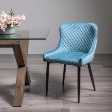 Cezanne - Petrol Blue Velvet Fabric Chair with Black Legs (Pair)
