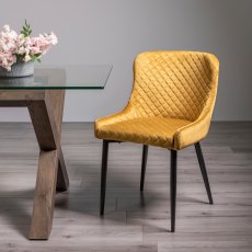 Cezanne - Mustard Velvet Fabric Chair with Black Legs (Pair)