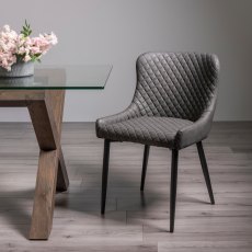 Cezanne - Dark Grey Faux Leather Chair with Black Legs (Pair)