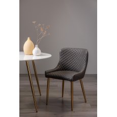 Cezanne - Dark Grey Faux Leather Chairs with Matt Gold Plated Legs (Pair)