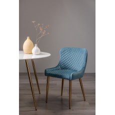 Cezanne - Petrol Blue Velvet Fabric Chairs with Gold Legs (Pair)