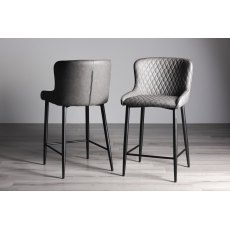 Cezanne - Dark Grey Faux Leather Bar Stools with Black Legs (Pair)