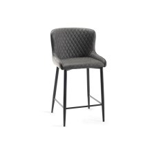 Cezanne - Dark Grey Faux Leather Bar Stools with Black Legs (Pair)