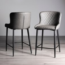 Cezanne - Dark Grey Faux Leather Bar Stool with Black Legs (Pair)