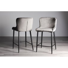 Cezanne - Grey Velvet Fabric Bar Stools with Black Legs (Pair)