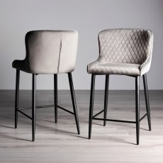 Cezanne - Grey Velvet Fabric Bar Stool with Black Legs (Pair)