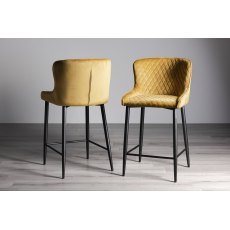 Cezanne - Mustard Velvet Fabric Bar Stools with Black Legs (Pair)