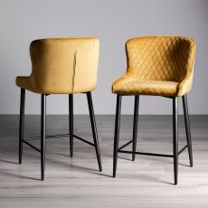 Cezanne - Mustard Velvet Fabric Bar Stool with Black Legs (Pair)