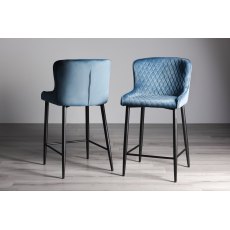 Cezanne - Petrol Blue Velvet Fabric Bar Stools with Black Legs (Pair)