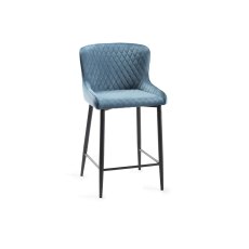 Cezanne - Petrol Blue Velvet Fabric Bar Stools with Black Legs (Pair)