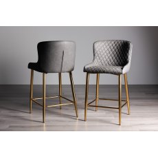 Cezanne - Dark Grey Faux Leather Bar Stools with Matt Gold Plated Legs (Pair)